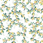 illustrated green leaves yellow lemon on white background wallpaper peel and stick pattern
