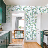 illustrated green leaves green lime on white background wallpaper in kitchen peel and stick pattern