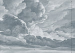 hand drawn light blue cloud mural illustration peel and stick wallpaper 14x10