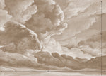 hand drawn sepia brown cloud mural illustration peel and stick wallpaper 14x10