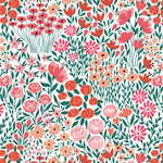 red pink and green meadow design pattern on white background Removable Peel and Stick Wallpaper