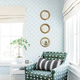 light blue elegant shapes and lines design pattern on white background Removable Peel and Stick Wallpaper in living room