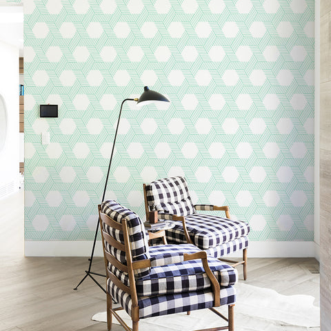 emerald green geometric lines and shapes geometric background Removable Peel and Stick Wallpaper sample size detail