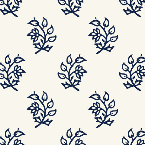 dark indigo blue torch brand and leaf design pattern on white background Removable Peel and Stick Wallpaper