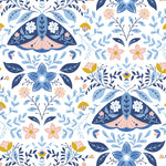 blue pink and yellow butterfly and flower pattern on white background Removable Peel and Stick Wallpaper