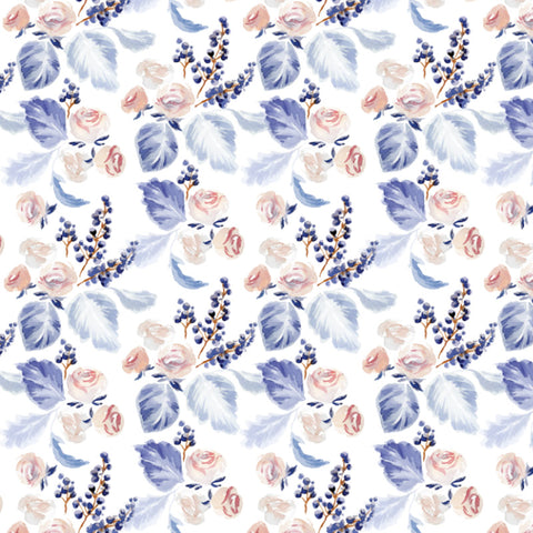 vintage blue purple and pink floral design pattern on white background Removable Peel and Stick Wallpaper