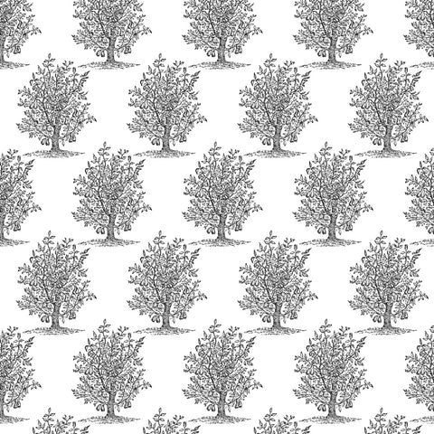black vintage tree design pattern on white background Removable Peel and Stick Wallpaper