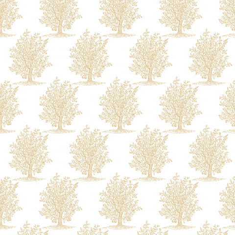 goldenrod yellow vintage tree design pattern on white background Removable Peel and Stick Wallpaper