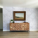 blue elegant and geometric floral design pattern on white background Removable Peel and Stick Wallpaper in living room