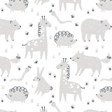 Gray and White Kids Animals Bear Giraffe Rabbit Removable Peel and Stick Wallpaper Pattern