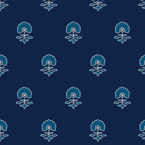 Navy Light Blue Block Flower Peel and Stick Removable Wallpaper Pattern