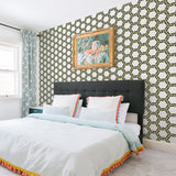 White Background Dark Green Braided Geometric Pattern Elegant Peel and Stick Removable Wallpaper