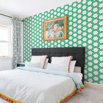 White Background Bright Green Braided Geometric Pattern Elegant Peel and Stick Removable Wallpaper