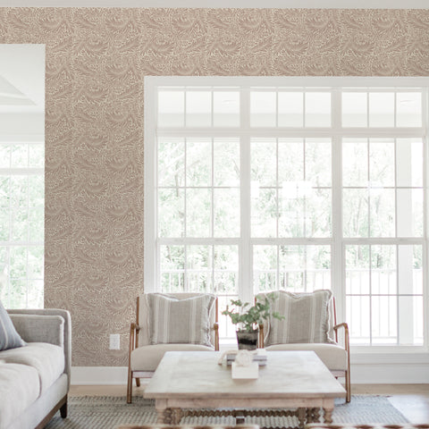 Brown elegant leaves wallpaper living room peel and stick removable