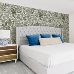 White background dark green flowers and Leaves elegant wallpaper in bedroom peel and stick removable