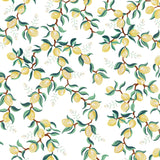 illustrated green leaves yellow lemon on white background wallpaper peel and stick pattern
