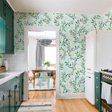 illustrated green leaves green lime on mint background wallpaper in kitchen peel and stick pattern