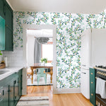 illustrated green leaves green lime on white background wallpaper in kitchen peel and stick pattern