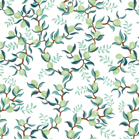 illustrated green leaves green lime on white background wallpaper peel and stick pattern