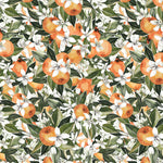 illustrated green leaves white flowers citrus orange wallpaper peel and stick pattern