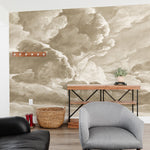 hand drawn sepia brown cloud mural illustration peel and stick wallpaper in room