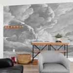 hand drawn storm grey cloud mural illustration peel and stick wallpaper in room
