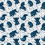 indigo blue illustrated cartoon koala horse and elephant on white background Removable Peel and Stick Wallpaper pattern