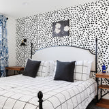 black Dalmatian pattern on white background Removable Peel and Stick Wallpaper in bedroom