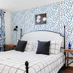 indigo blue Dalmatian pattern on white background Removable Peel and Stick Wallpaper in bedroom