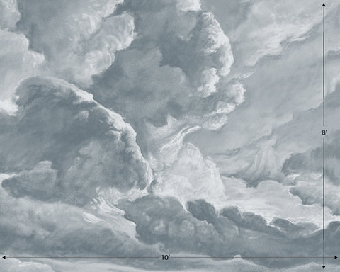 hand drawn light blue cloud mural illustration peel and stick wallpaper 14x8