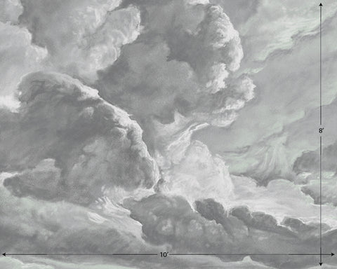 hand drawn storm grey cloud mural illustration peel and stick wallpaper 14x10