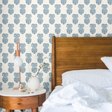 indigo blue elegant design pattern on white background Removable Peel and Stick Wallpaper in bedroom