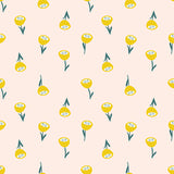 yellow and green floral design pattern on light pink background Removable Peel and Stick Wallpaper