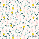 colorful pink yellow and green floral design pattern on light pink background Removable Peel and Stick Wallpaper