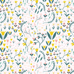 colorful playful floral design pattern on white background Removable Peel and Stick Wallpaper