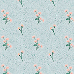 pink and green floral design pattern spotted green on blue  background Removable Peel and Stick Wallpaper