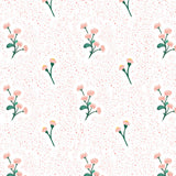pink and green floral design pattern on spotted pink and white background Removable Peel and Stick Wallpaper
