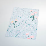 pink and green floral design pattern spotted green on blue background Removable Peel and Stick Wallpaper sample size
