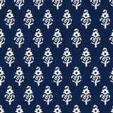 white elegant floral design pattern on dark indigo blue background Removable Peel and Stick Wallpaper