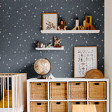 white star design pattern on dark navy blue background Removable Peel and Stick Wallpaper in kids room