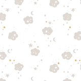 illustrated grey clouds and yellow stars pattern on white background Removable Peel and Stick Wallpaper