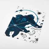 indigo blue illustrated cartoon elephant on white background Removable Peel and Stick Wallpaper sample size