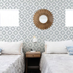 grey and white illustrated geometric design pattern Removable Peel and Stick Wallpaper in bedroom