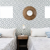 grey and white illustrated geometric design pattern Removable Peel and Stick Wallpaper in bedroom