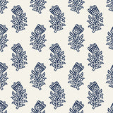 indigo blue elegant floral design pattern on white background Removable Peel and Stick Wallpaper
