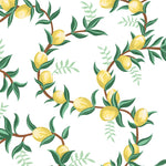 illustrated green leaves yellow lemon and brown branches on white background wallpaper peel and stick pattern