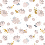 illustrated pink yellow and grey flowers design on white background wallpaper peel and stick pattern