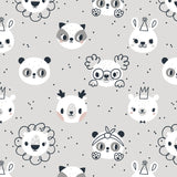 grey and white cartoon style animal design pattern on grey background wallpaper peel and stick