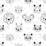 grey and white cartoon style animal design pattern on white background wallpaper peel and stick
