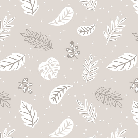 grey and white leaves design pattern on tan cream background wallpaper peel and stick